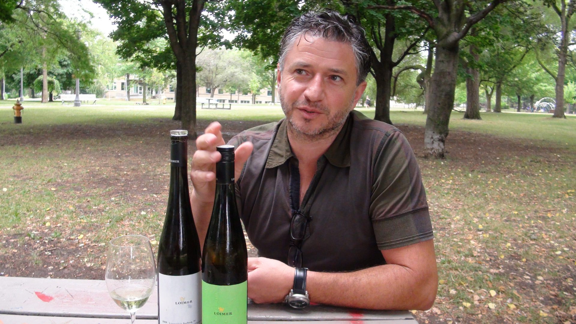 Fred Loimer enjoying a Gruner and Riesling in Trinity Bellwoods Park.