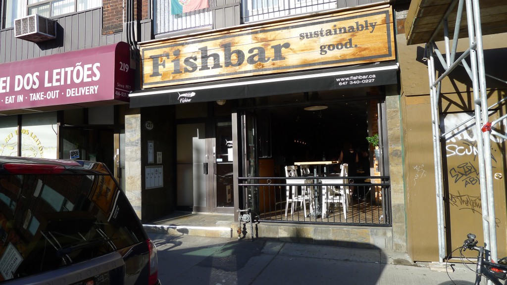 The exterior of Fishbar on a warm Spring evening