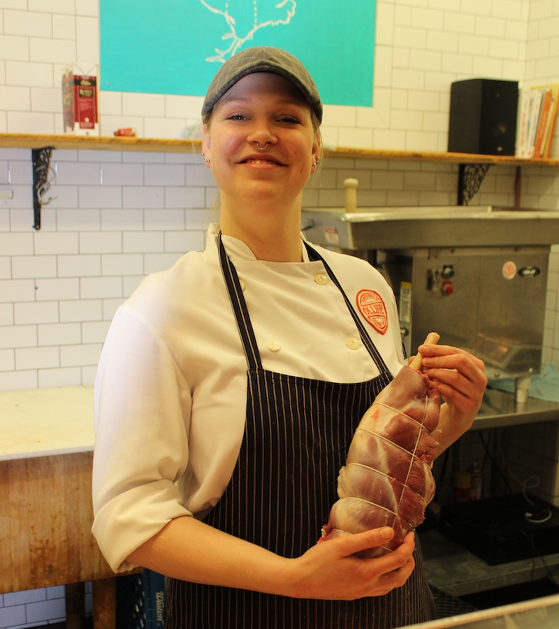 Butcher Erica Jamieson with Hokkaido Lamb at Olliffe