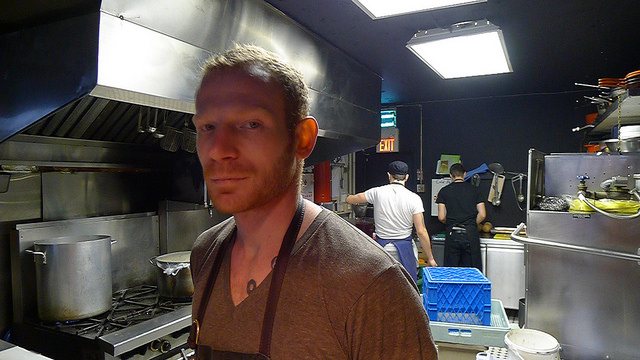 Chef Alex Molitz in the kitchen at Toronto's Farmhouse Tavern.