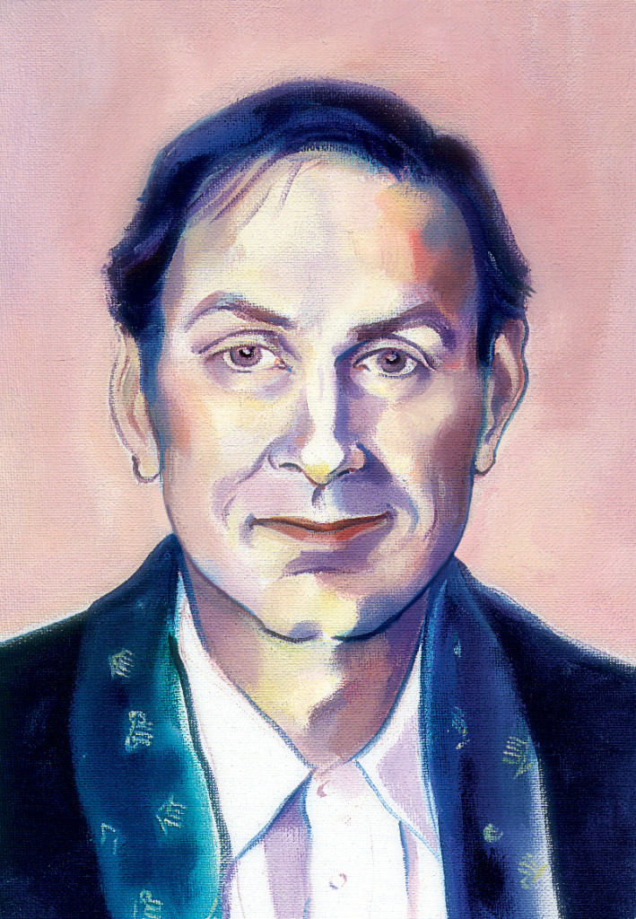 A portrait of James Morris by Canadian Artist/Theatre Designer Christina Poddubiuk portrait, circa 1992. Commissioned for use on the Rundles menu.