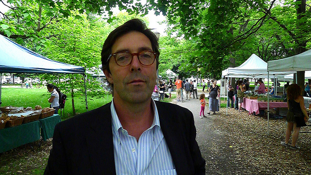 Winemaker Alessio Planeta taking in the sights and sounds of the Trinity Bellwoods Farmers' Market