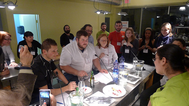 Nella Cucina Discovered judges: Daniel Mezzolo (Gusto 101), Rodney Bowers (Hey Meatball), and Donna Dooher (Mildred's Temple Kitchen)