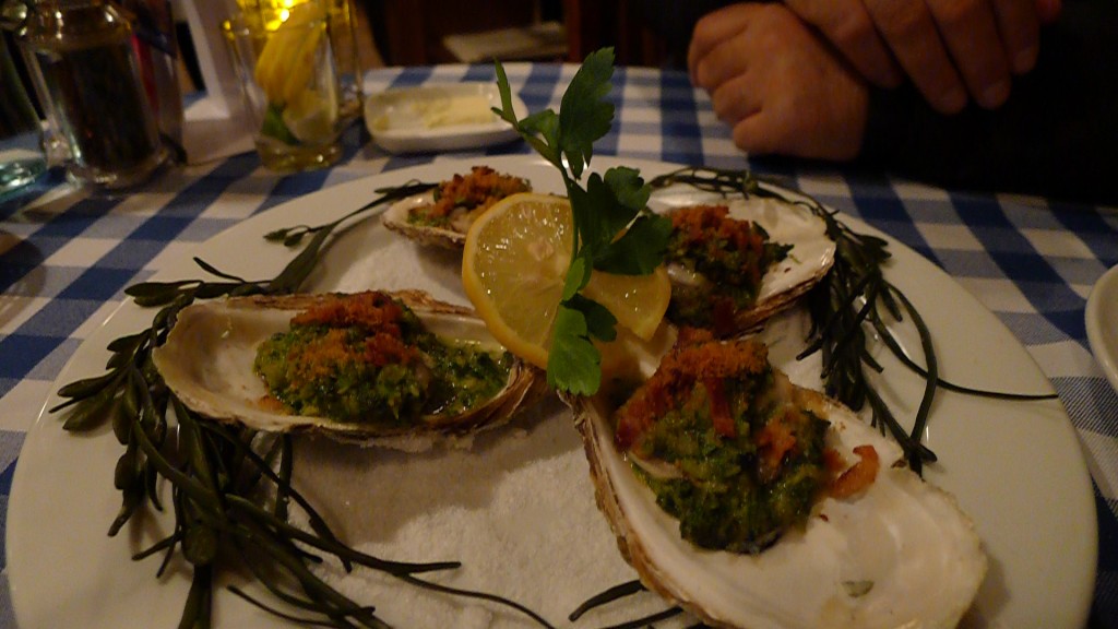 After a swift, strong Gibson at John Maxwell's suggestion we went straight into Allen's Oysters Rockefeller.