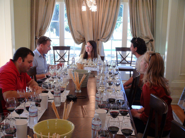 Margo leads a group of Canadian wine writers through an exhaustive tasting of the Chateau St. Jean range.