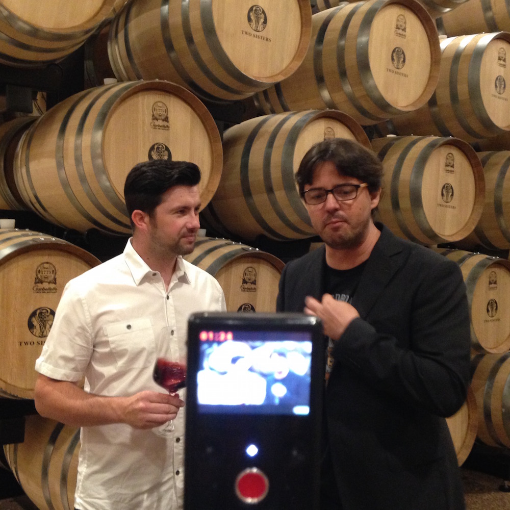 Zoltan tastes the 2012 Cabernet Sauvignon with Adam Pearce at Two Sisters Vineyards.