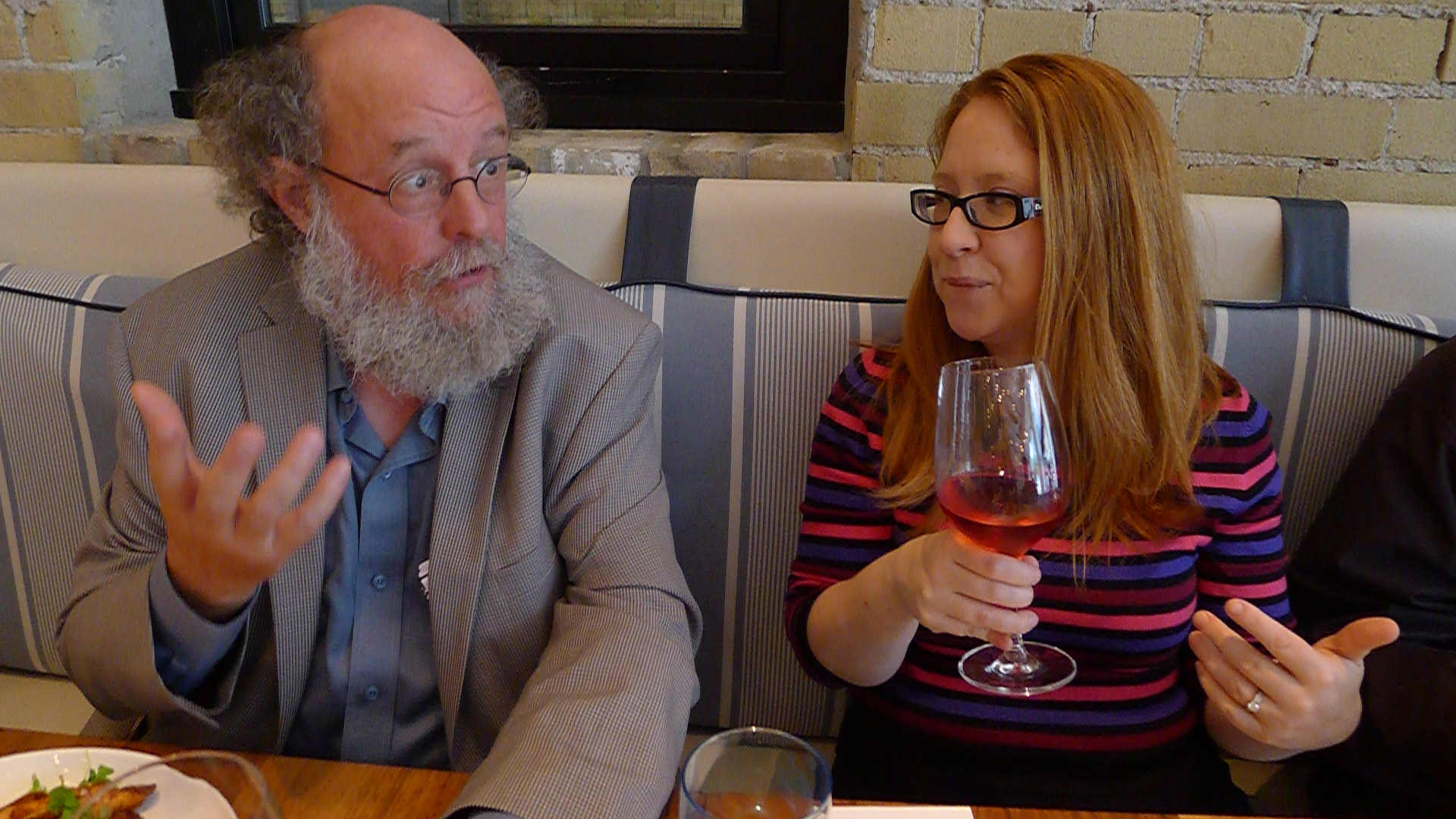 Sommelier Sara D'Amato quizzes Stratus Winemaker J.L. Groux over a spot of lunch at The Chase Fish and Oyster.