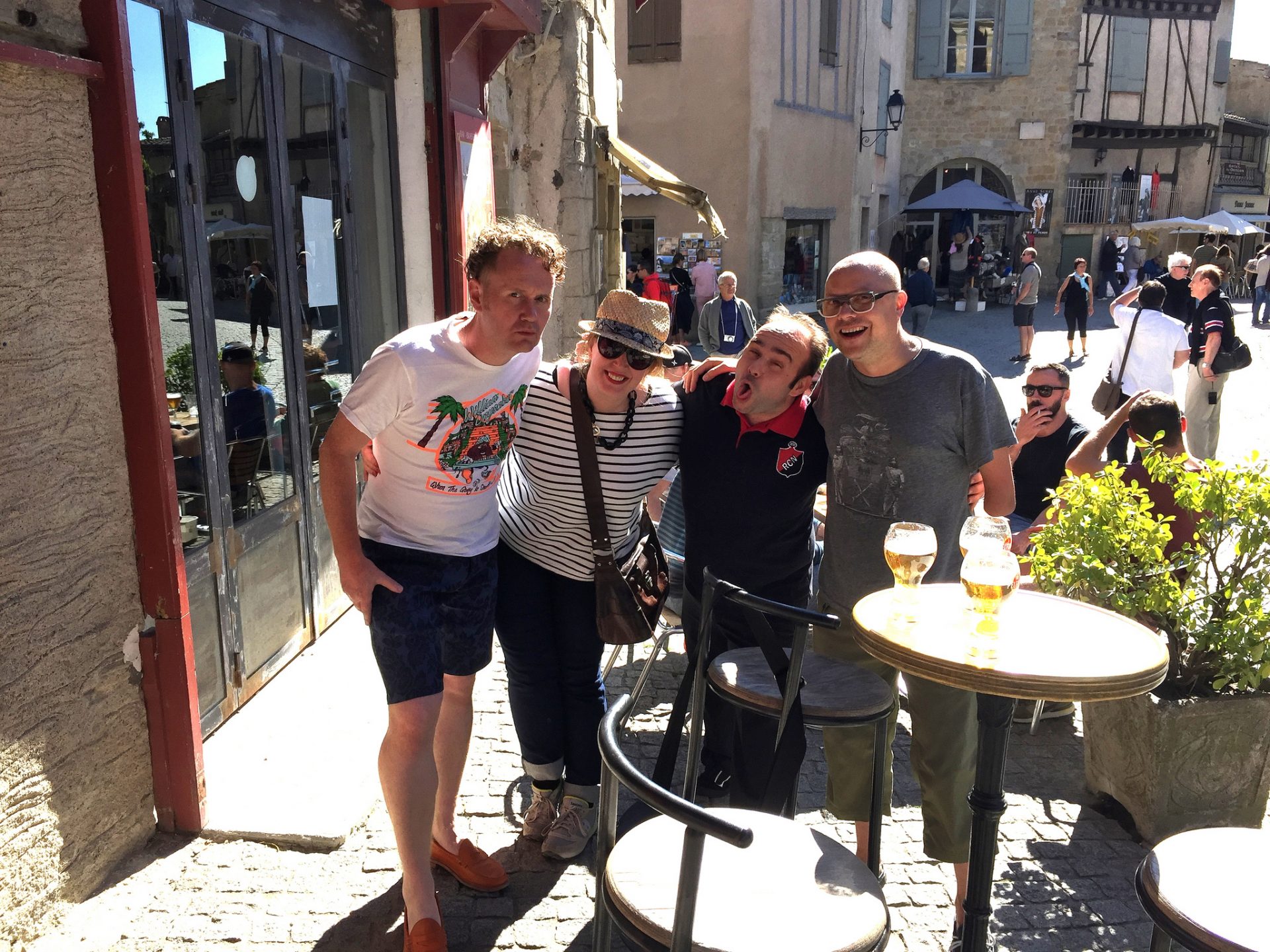 With Lorna Drummond, Greg Bolton, and Carcassone Sommelier Olivier Zavattin, enjoying a few drinks in the old walled city.