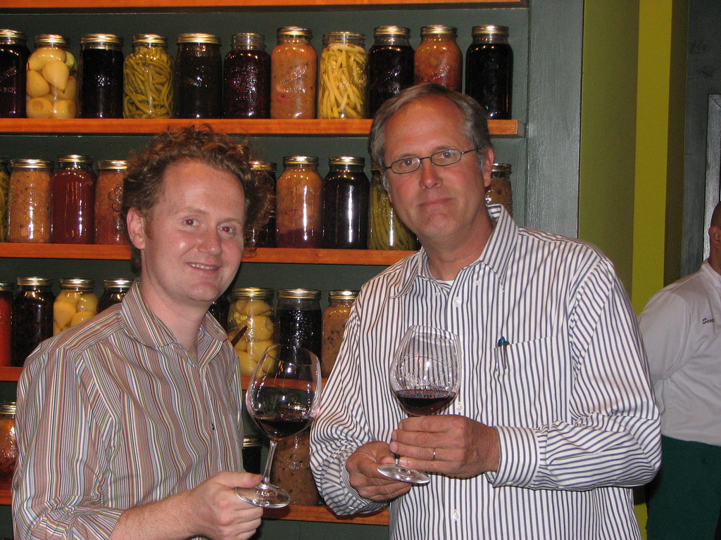 Doesn't time fly. 10 years ago with Hitching Post Co-Vigneron Gray Hartley. Thank goodness I moved out of this phase of wearing terrible stripey shirts.