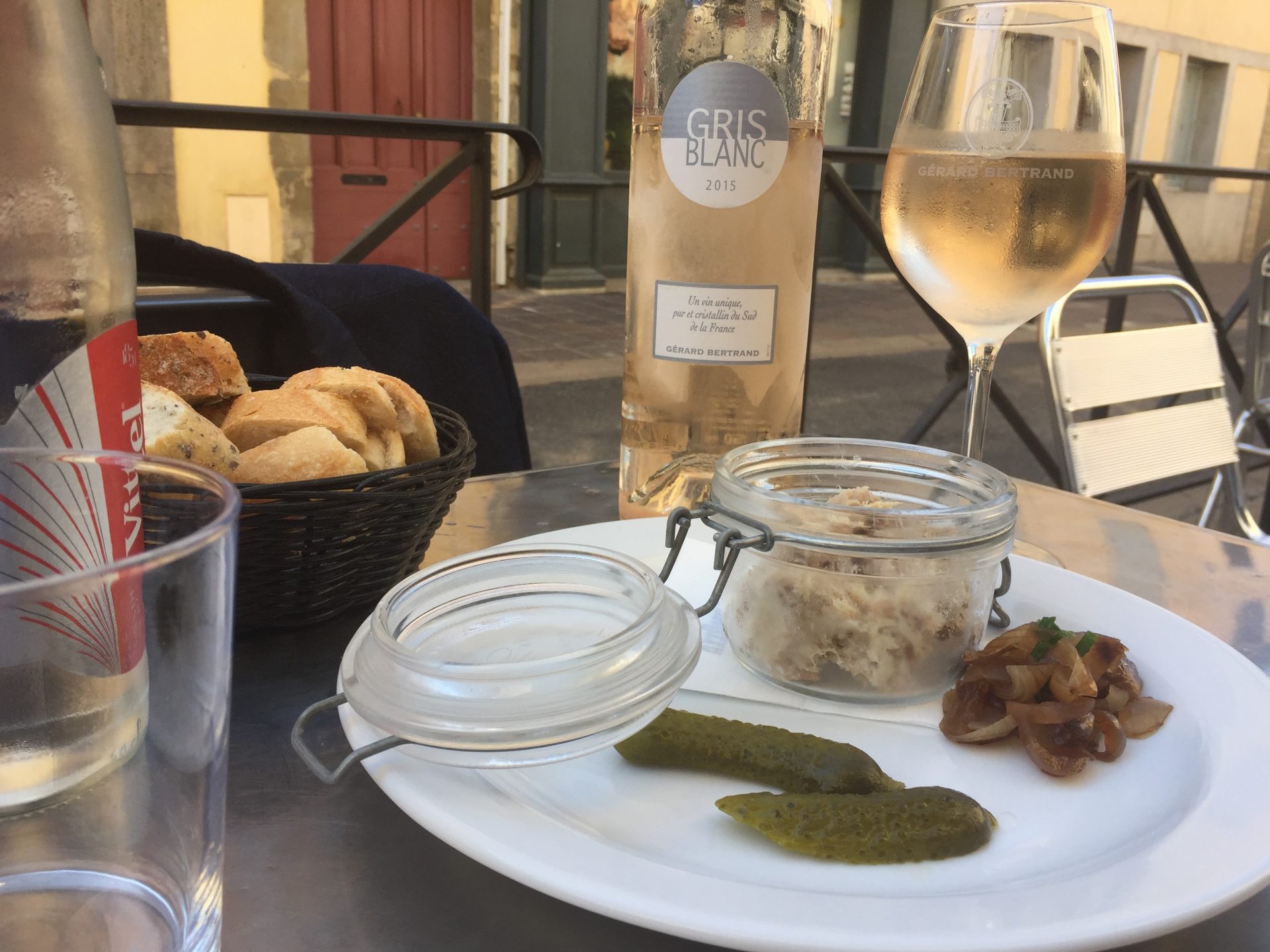 Gerard Bertrand's Gris Blanc Rosé was undoubtedly one of the crowd favourites, pictured here with rabbit rillettes.