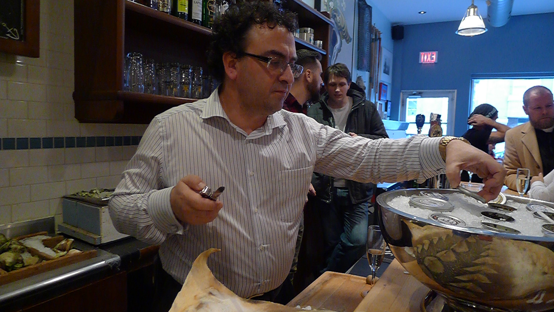 Cornel from Acadian Sturgeon dishing out his new lines to some lucky folks at Toronto's Oyster Boy.