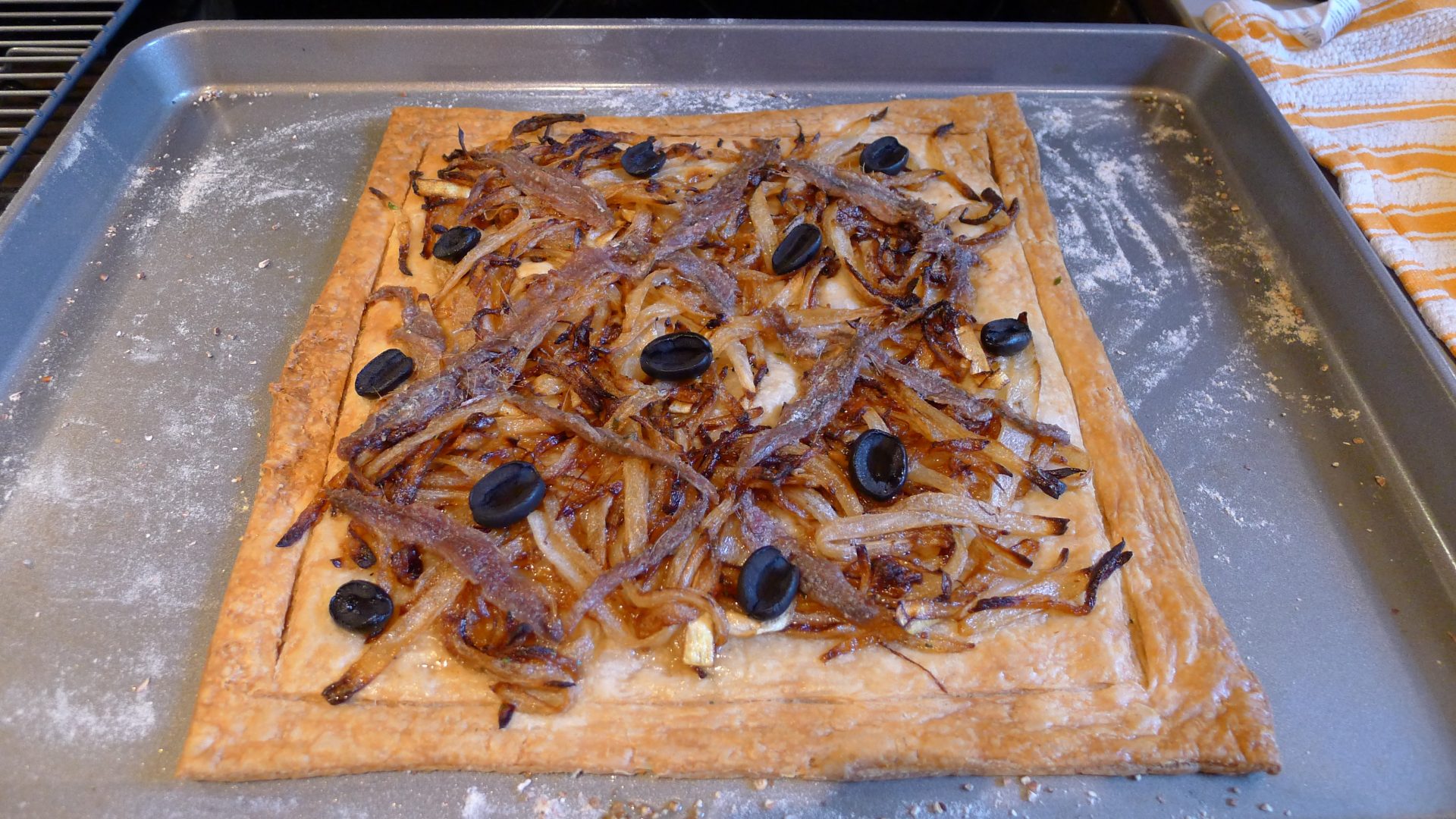 A rough-and-ready Pissaladière made with the aid of frozen puff pastry.