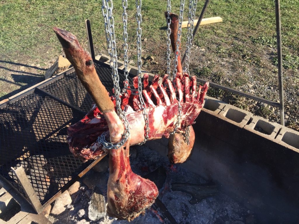 Chef Dowson had the role of honouring the previous night's hunt's bounty, cooking Jonas' deer over the County Road Beer Co's firepit. It was rather dramatic to witness.