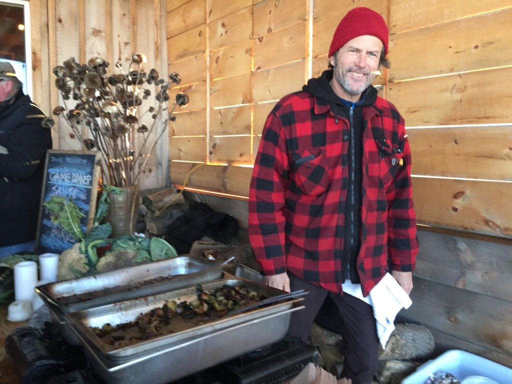 PEC veteran, Chef Jamie Kennedy steadfastly stood outdoors in the cold, serving up the most wonderful and warming Migratory Bird (Duck and Goose) Sauté with Hillier beans, and some Ice Wine Poached plums. Great job.