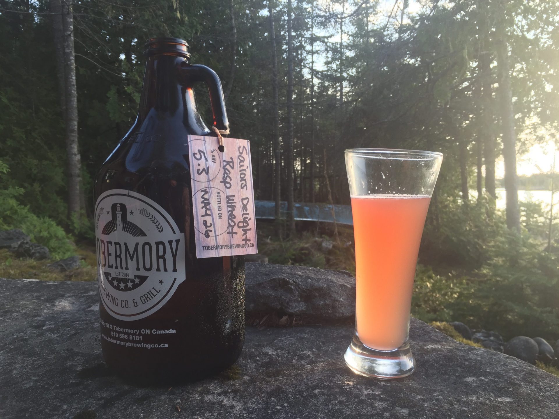 Sitting on the shore of Lake Huron with a growler of Tobermory Brewery's wonderful Sailor's Delight Raspberry Wheat Beer. Sublime.