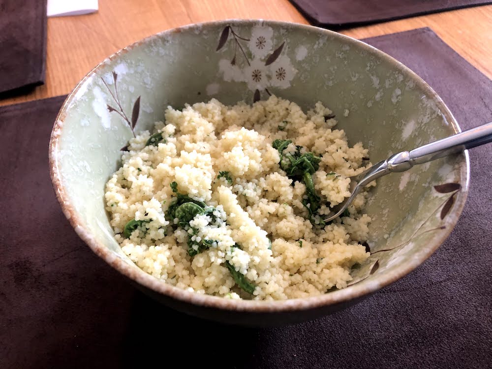 After the sauté with butter and garlic/shallots I simply mixed them into some fluffy couscous. Superb!