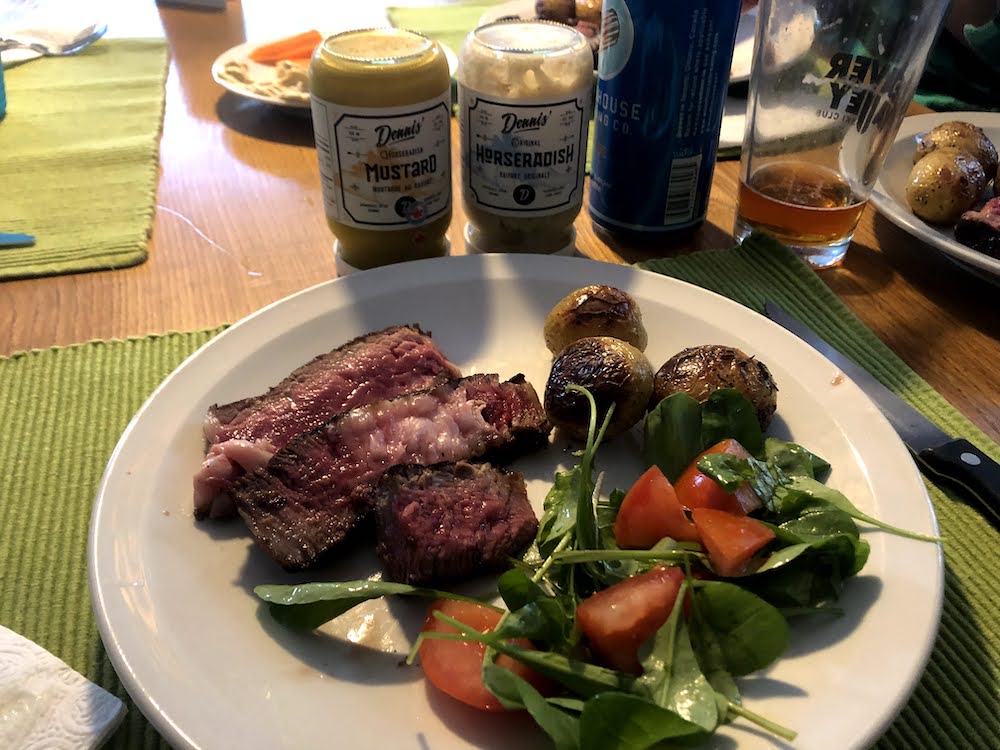 Trying out some of Dennis' Horseradish alongside some perfectly done (for me) steak courtesy of Charlie's Burgers.