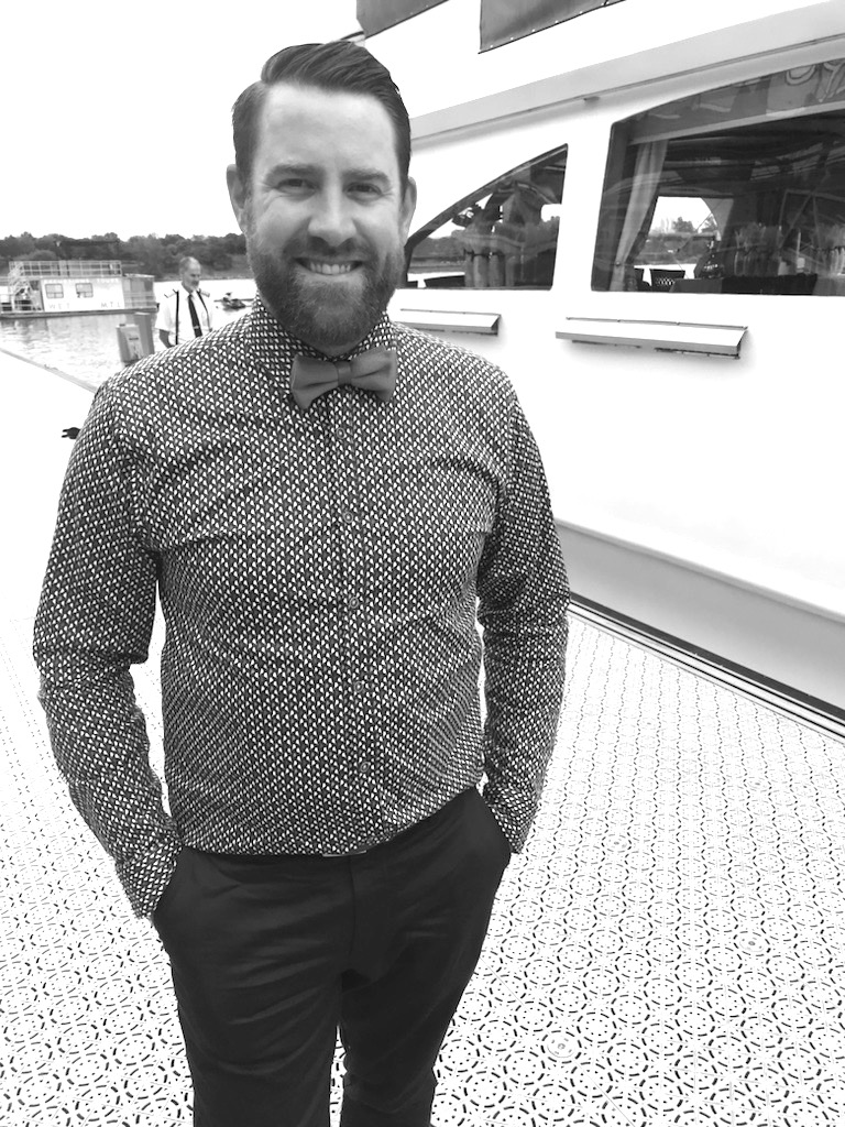 About to get on a boat replete with a bow-tie... Quebec City-based Young Blood Sommelier Marc Lamarre. 